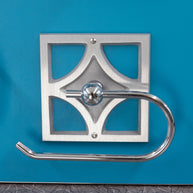 Breeze Block Toilet Paper Holder with brushed aluminum geometric backplate and chrome-plated open-ended holder.