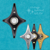 Diamond Star Doorbell Button in cast aluminum with geometric Atomic Age styling and an illuminated LED pushbutton.