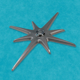 A closer angled look at the natural aluminum starburst. Here the bit of texture is visible in some areas of the starburst. The natural metallic finish is still very smooth and reflects the light. The edges and tips of the starburst are nicely rounded and smoothed. 