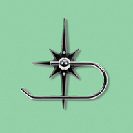 Midnight Star European-Style Toilet Paper Holder with matte black aluminum starburst and chrome open-ended holder.