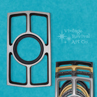 Ambassador cast aluminum doorknob escutcheon with a scaled-down mid-century silhouette and decorative finish.