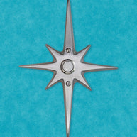 Large Atomic Starburst Doorbell Button in natural aluminum with silver LED button.