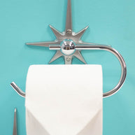 Single-post retro toilet paper holder with chrome-plated stainless steel loop.